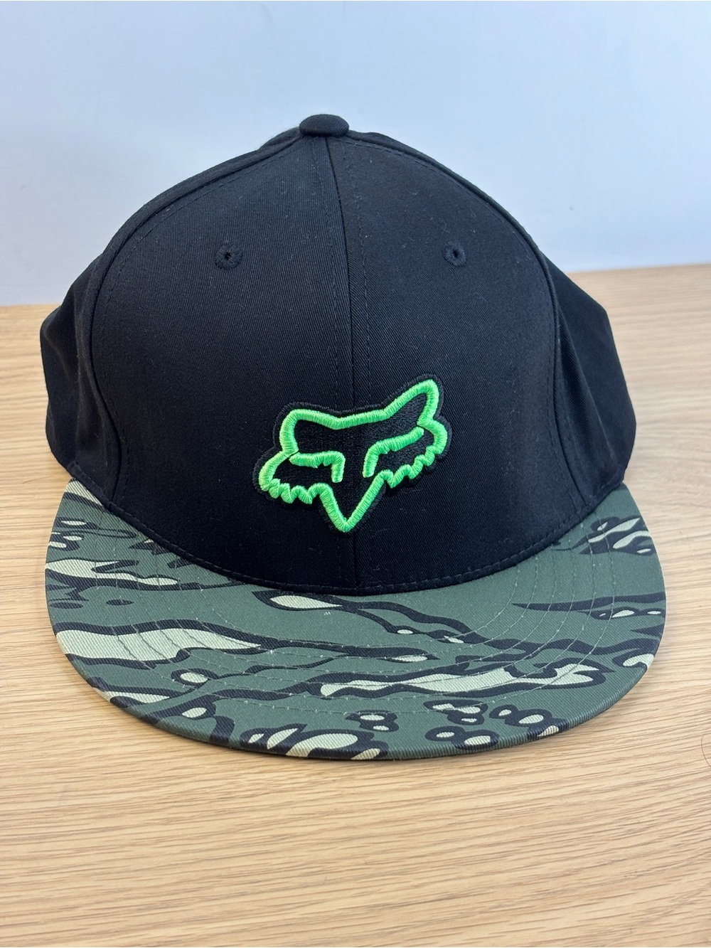Fox Black Snapback Hat with Green Accent